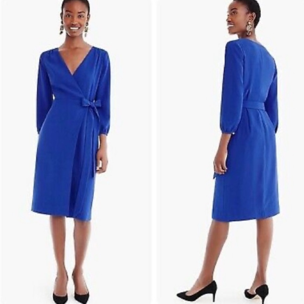 J Crew long sleeve wrap dress in blue, style H6292, Size 6, EUC